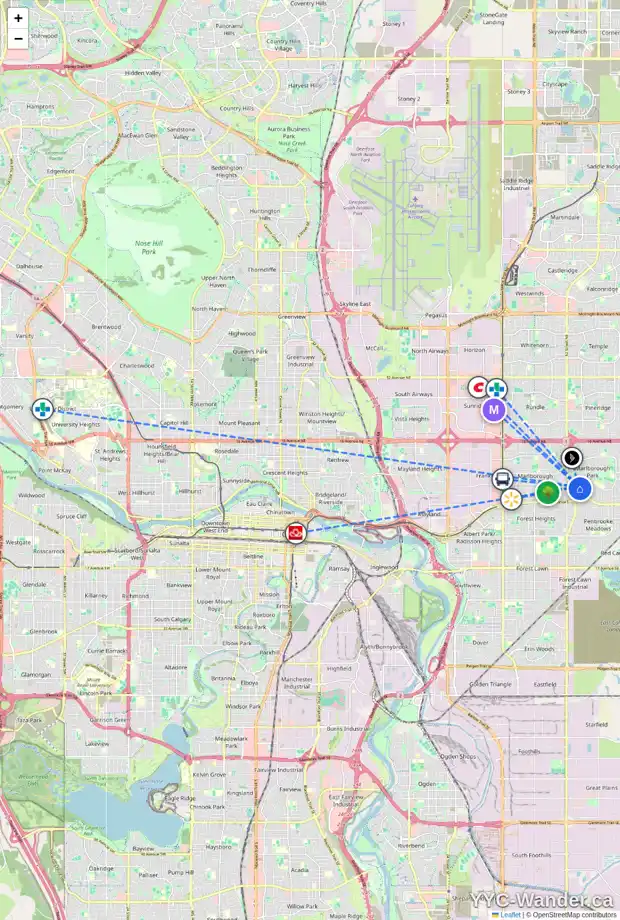Daily accessibility map for 5524 4 AV NE, Calgary showing nearby schools, grocery stores, parks, LRT stations and nearby amenities