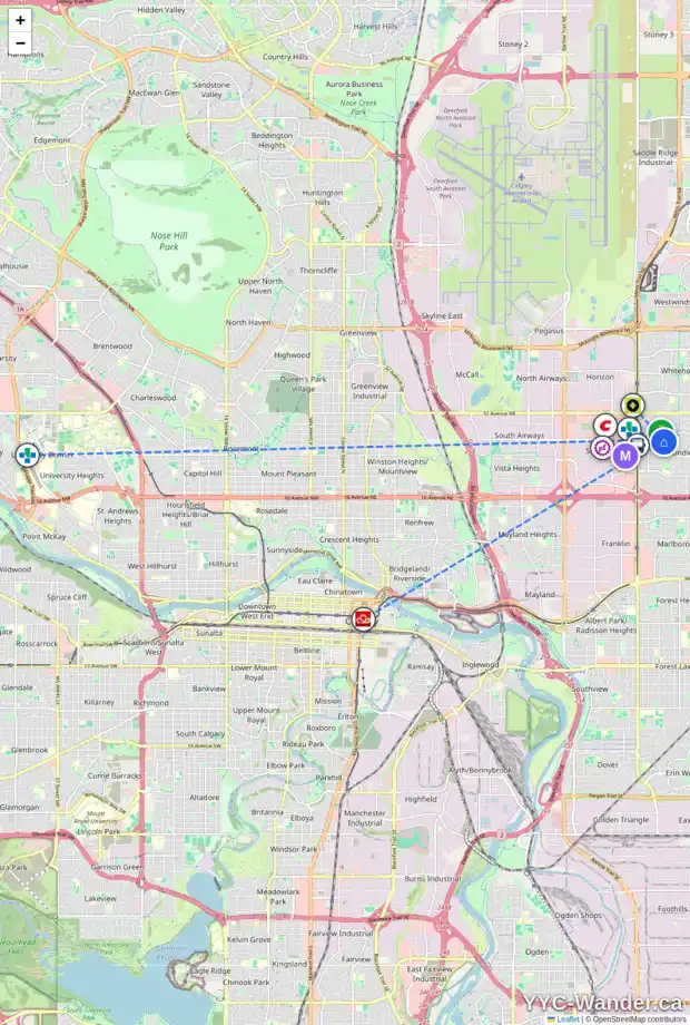 Daily accessibility map for 504 RUNDLELAWN WY NE, Calgary showing nearby schools, grocery stores, parks, LRT stations and nearby amenities