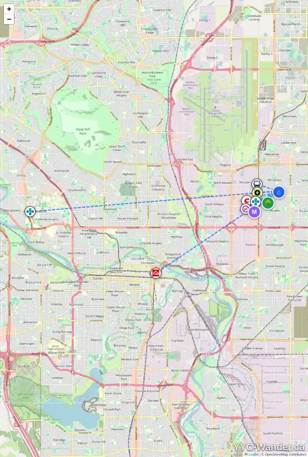 Daily accessibility map for 307 WHITEVIEW CL NE, Calgary showing nearby schools, grocery stores, parks, LRT stations and nearby amenities