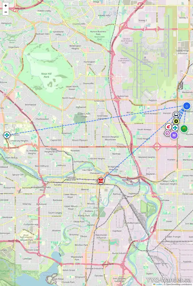 Daily accessibility map for 4112 44 AV NE, Calgary showing nearby schools, grocery stores, parks, LRT stations and nearby amenities