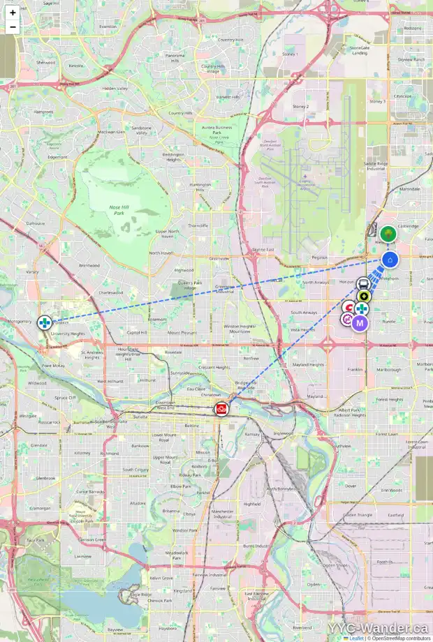 Daily accessibility map for 309 WHITEHILL PL NE, Calgary showing nearby schools, grocery stores, parks, LRT stations and nearby amenities