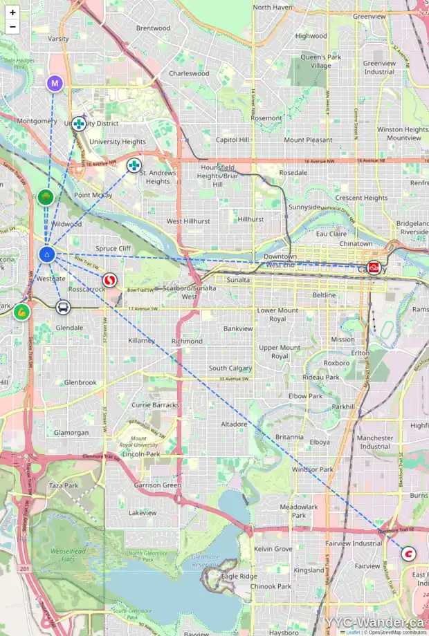 Daily accessibility map for 131 WESTVIEW DR SW, Calgary showing nearby schools, grocery stores, parks, LRT stations and nearby amenities