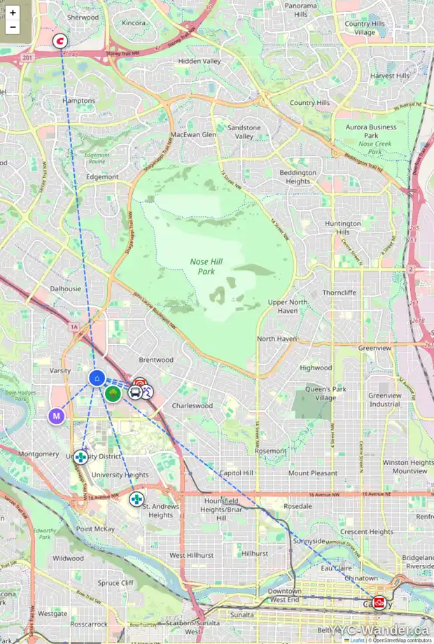 Daily accessibility map for 3924 VINCENT PL NW, Calgary showing nearby schools, grocery stores, parks, LRT stations and nearby amenities