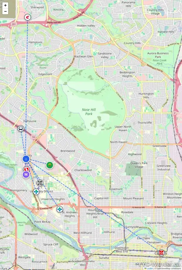 Daily accessibility map for 4920 VERULUM PL NW, Calgary showing nearby schools, grocery stores, parks, LRT stations and nearby amenities