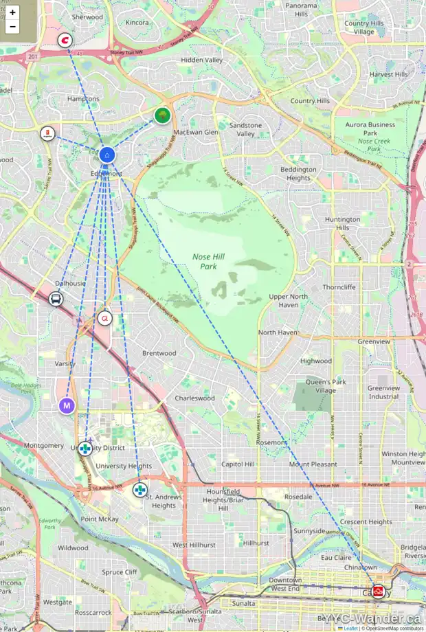 Daily accessibility map for 92 EDGEVALLEY WY NW, Calgary showing nearby schools, grocery stores, parks, LRT stations and nearby amenities
