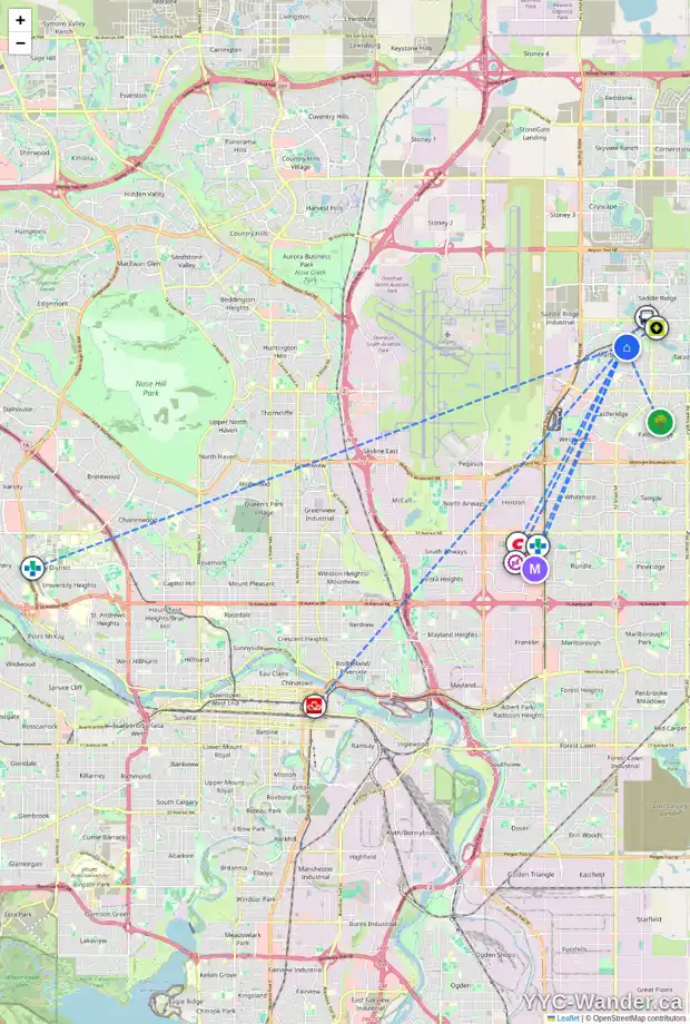 Daily accessibility map for 201 MARTIN CROSSING WY NE, Calgary showing nearby schools, grocery stores, parks, LRT stations and nearby amenities