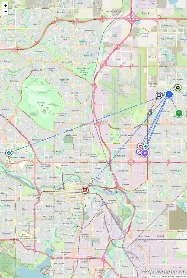 Daily accessibility map for 288 MARTIN CROSSING WY NE, Calgary showing nearby schools, grocery stores, parks, LRT stations and nearby amenities