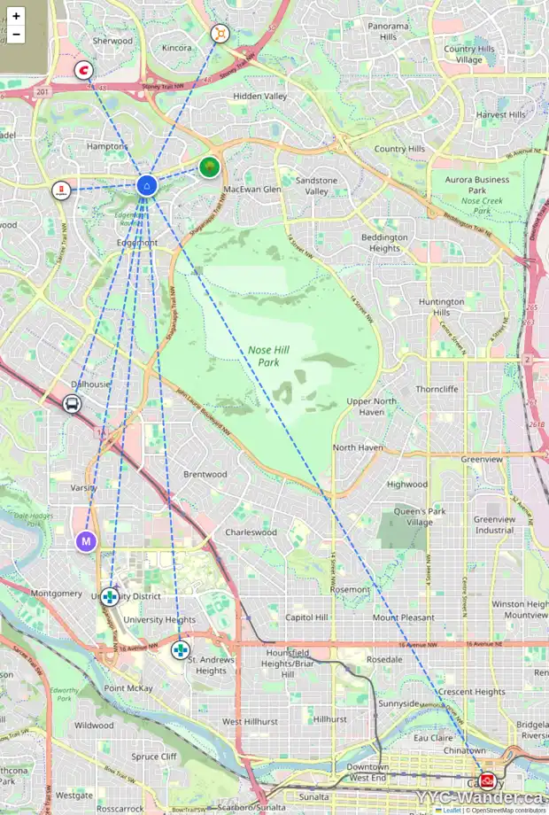 Daily accessibility map for 133 EDGERIDGE PA NW, Calgary showing nearby schools, grocery stores, parks, LRT stations and nearby amenities