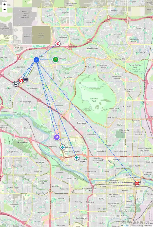 Daily accessibility map for 227 CITADEL LN NW, Calgary showing nearby schools, grocery stores, parks, LRT stations and nearby amenities