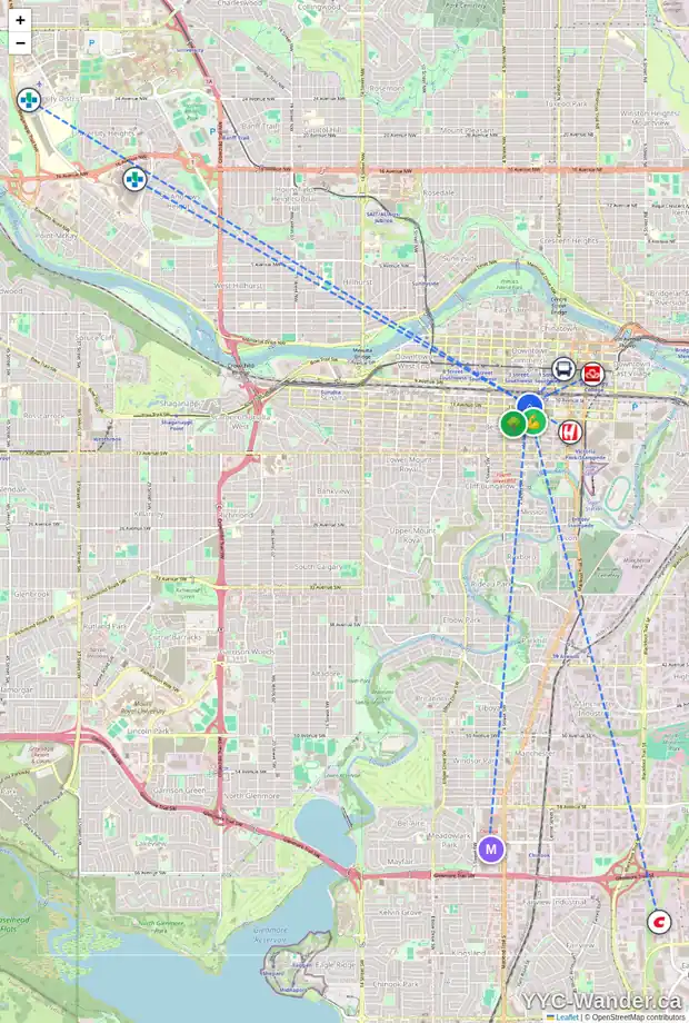Daily accessibility map for 103 240 11 AV SW, Calgary showing nearby schools, grocery stores, parks, LRT stations and nearby amenities