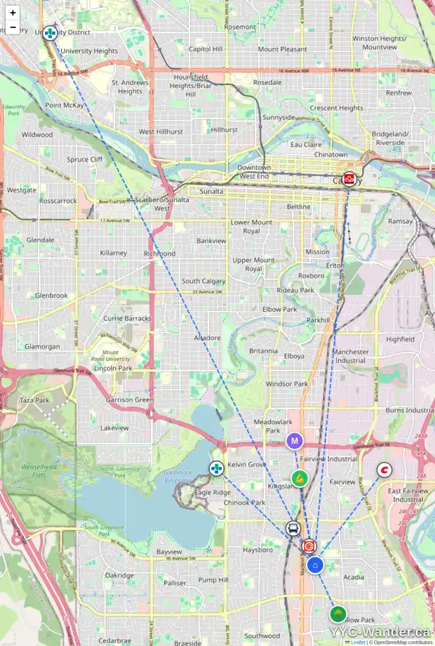 Daily accessibility map for 9100 BONAVENTURE DR SE, Calgary showing nearby schools, grocery stores, parks, LRT stations and nearby amenities