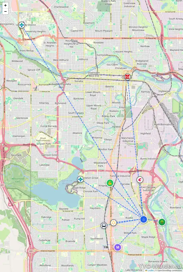 Daily accessibility map for 9520 ALLISON DR SE, Calgary showing nearby schools, grocery stores, parks, LRT stations and nearby amenities
