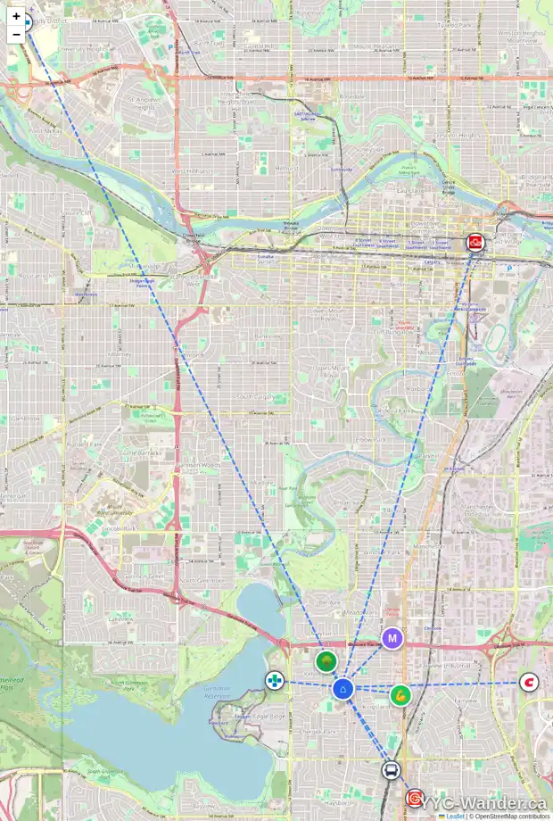 Daily accessibility map for 924 KERFOOT CR SW, Calgary showing nearby schools, grocery stores, parks, LRT stations and nearby amenities