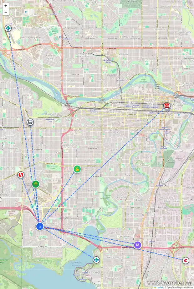 Daily accessibility map for 5912 LONDONDERRY CR SW, Calgary showing nearby schools, grocery stores, parks, LRT stations and nearby amenities