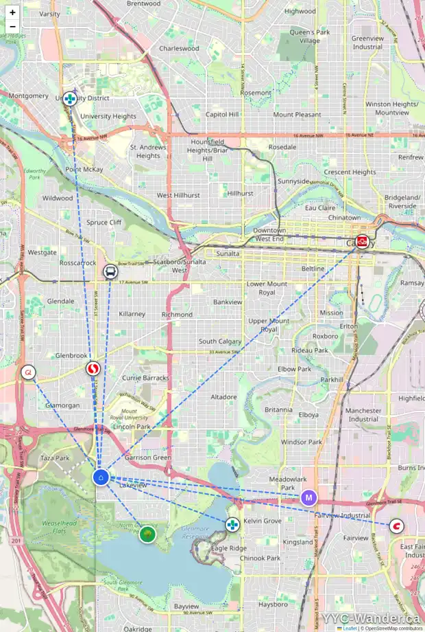 Daily accessibility map for 3736 LOGAN CR SW, Calgary showing nearby schools, grocery stores, parks, LRT stations and nearby amenities