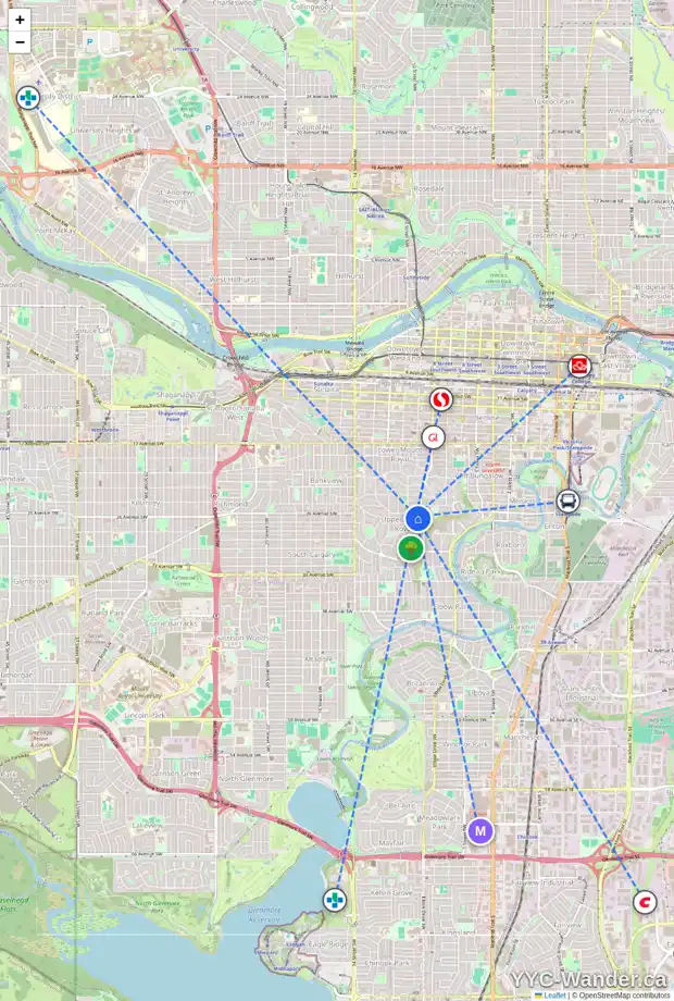 Daily accessibility map for 1011 DORCHESTER AV SW, Calgary showing nearby schools, grocery stores, parks, LRT stations and nearby amenities