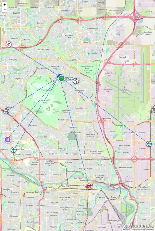 Daily accessibility map for 230 BERWICK DR NW, Calgary showing nearby schools, grocery stores, parks, LRT stations and nearby amenities