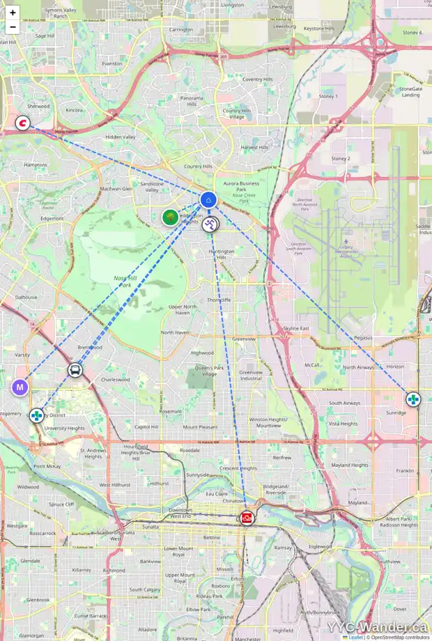 Daily accessibility map for 136 BERNARD CL NW, Calgary showing nearby schools, grocery stores, parks, LRT stations and nearby amenities