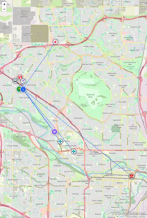 Daily accessibility map for 364 SILVERGROVE PL NW, Calgary showing nearby schools, grocery stores, parks, LRT stations and nearby amenities