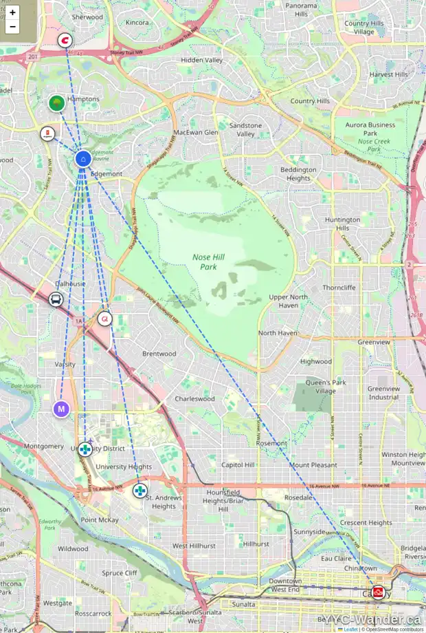 Daily accessibility map for 325 EDGEVIEW PL NW, Calgary showing nearby schools, grocery stores, parks, LRT stations and nearby amenities