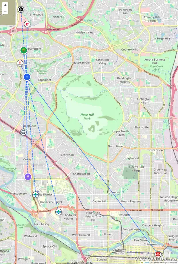 Daily accessibility map for 35 EDGEPARK CR NW, Calgary showing nearby schools, grocery stores, parks, LRT stations and nearby amenities
