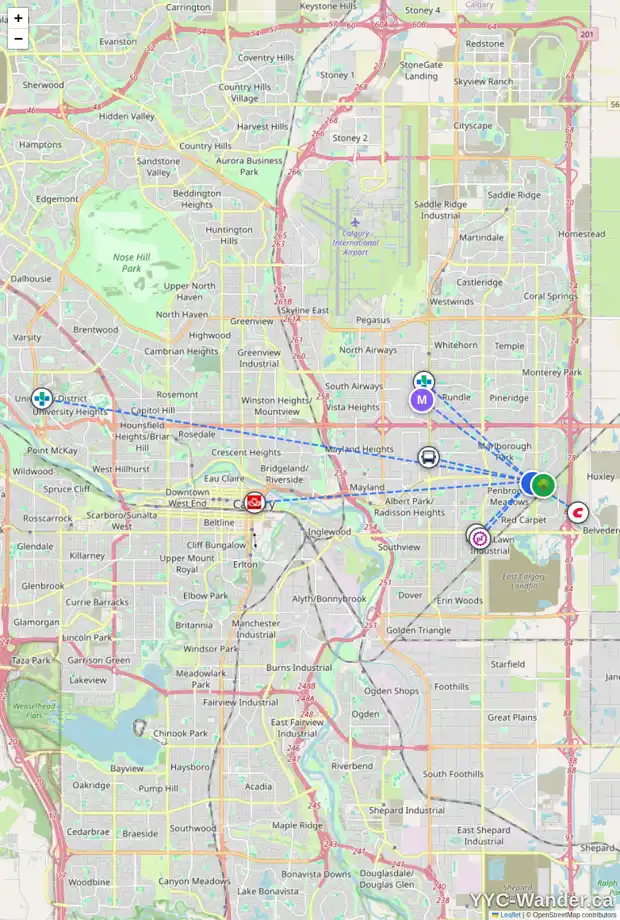 Daily accessibility map for 343 PENSWOOD WY SE, Calgary showing nearby schools, grocery stores, parks, LRT stations and nearby amenities