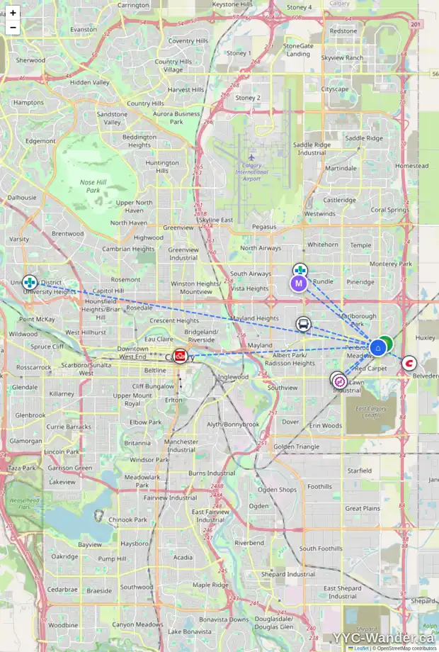 Daily accessibility map for 6755 3 AV SE, Calgary showing nearby schools, grocery stores, parks, LRT stations and nearby amenities