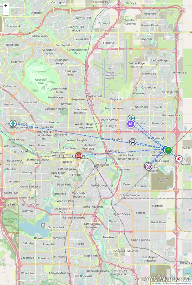 Daily accessibility map for 475 PENSWOOD RD SE, Calgary showing nearby schools, grocery stores, parks, LRT stations and nearby amenities