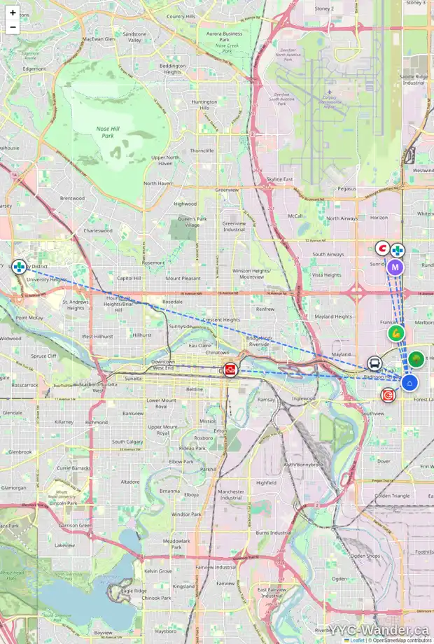 Daily accessibility map for 1135 38 ST SE, Calgary showing nearby schools, grocery stores, parks, LRT stations and nearby amenities