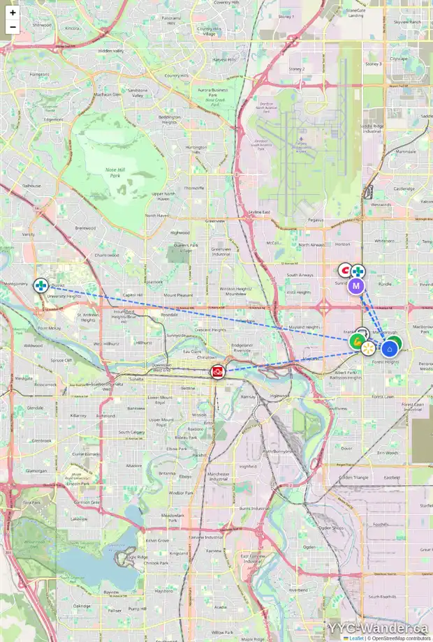 Daily accessibility map for 122 MARWOOD CI NE, Calgary showing nearby schools, grocery stores, parks, LRT stations and nearby amenities