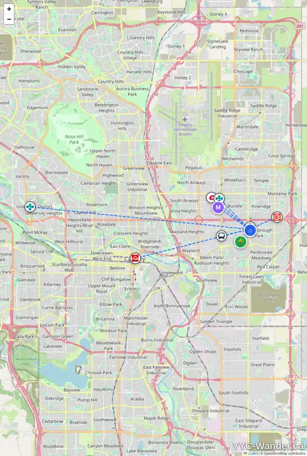 Daily accessibility map for 5311 MADIGAN DR NE, Calgary showing nearby schools, grocery stores, parks, LRT stations and nearby amenities