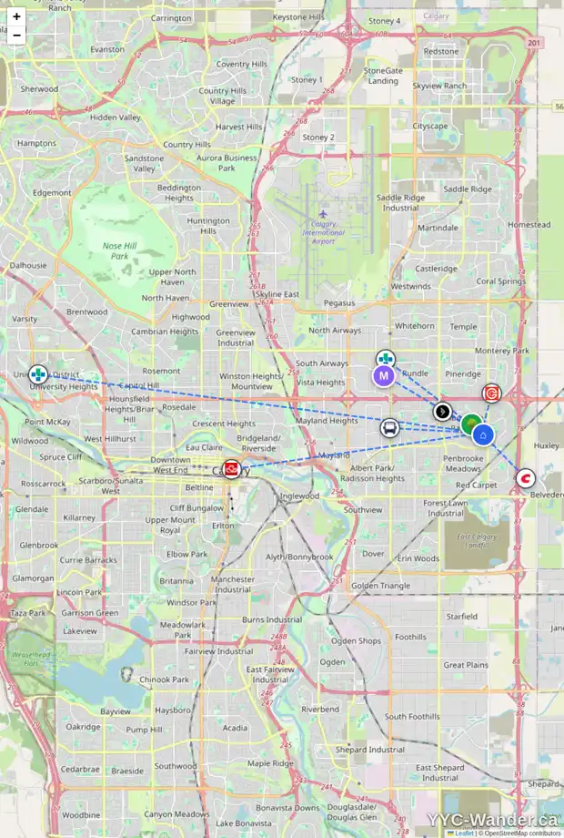 Daily accessibility map for 572 MALVERN GR NE, Calgary showing nearby schools, grocery stores, parks, LRT stations and nearby amenities