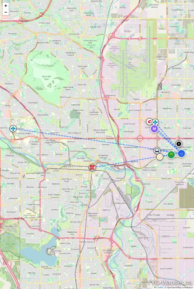 Daily accessibility map for 5528 4 AV NE, Calgary showing nearby schools, grocery stores, parks, LRT stations and nearby amenities