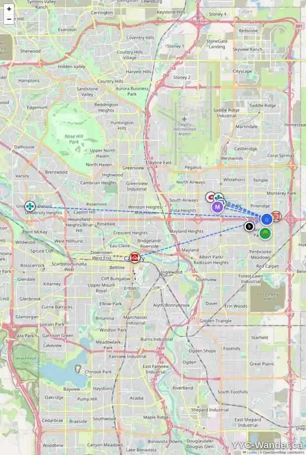 Daily accessibility map for 120 PINETREE RD NE, Calgary showing nearby schools, grocery stores, parks, LRT stations and nearby amenities