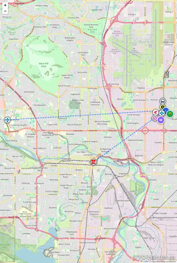 Daily accessibility map for 53 3029 RUNDLESON RD NE, Calgary showing nearby schools, grocery stores, parks, LRT stations and nearby amenities