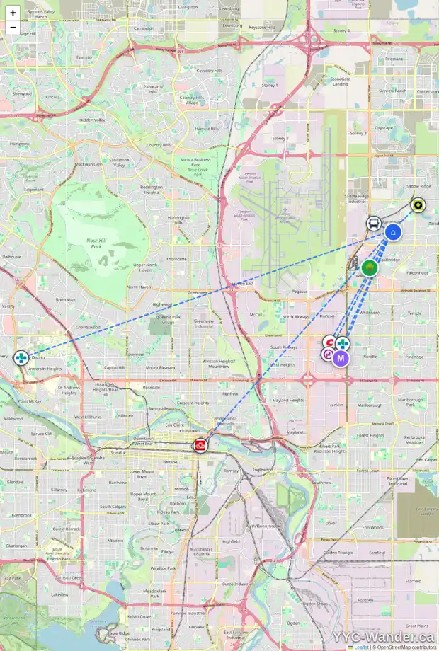 Daily accessibility map for 28 MARTINBROOK RD NE, Calgary showing nearby schools, grocery stores, parks, LRT stations and nearby amenities