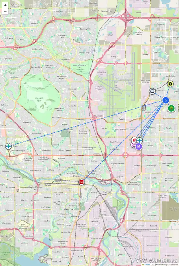 Daily accessibility map for 6512 MARTINGROVE DR NE, Calgary showing nearby schools, grocery stores, parks, LRT stations and nearby amenities