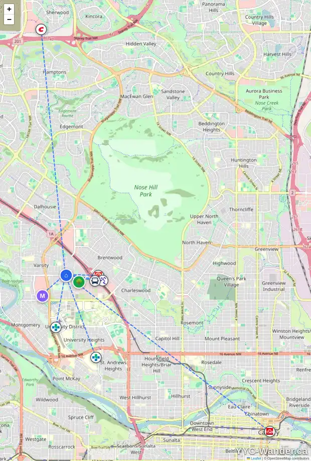 Daily accessibility map for 4008 40 AV NW, Calgary showing nearby schools, grocery stores, parks, LRT stations and nearby amenities