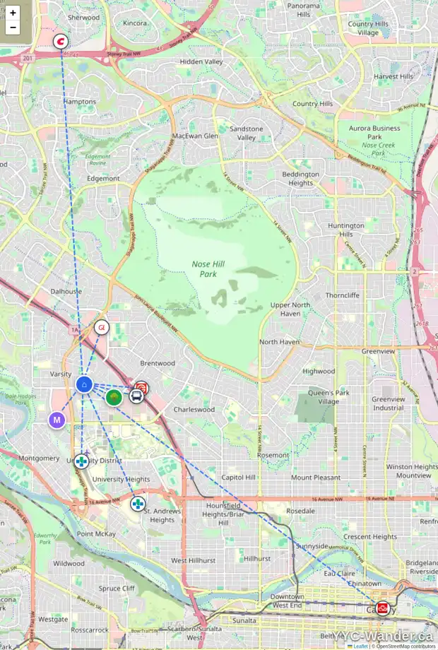 Daily accessibility map for 4236 VAUXHALL CR NW, Calgary showing nearby schools, grocery stores, parks, LRT stations and nearby amenities