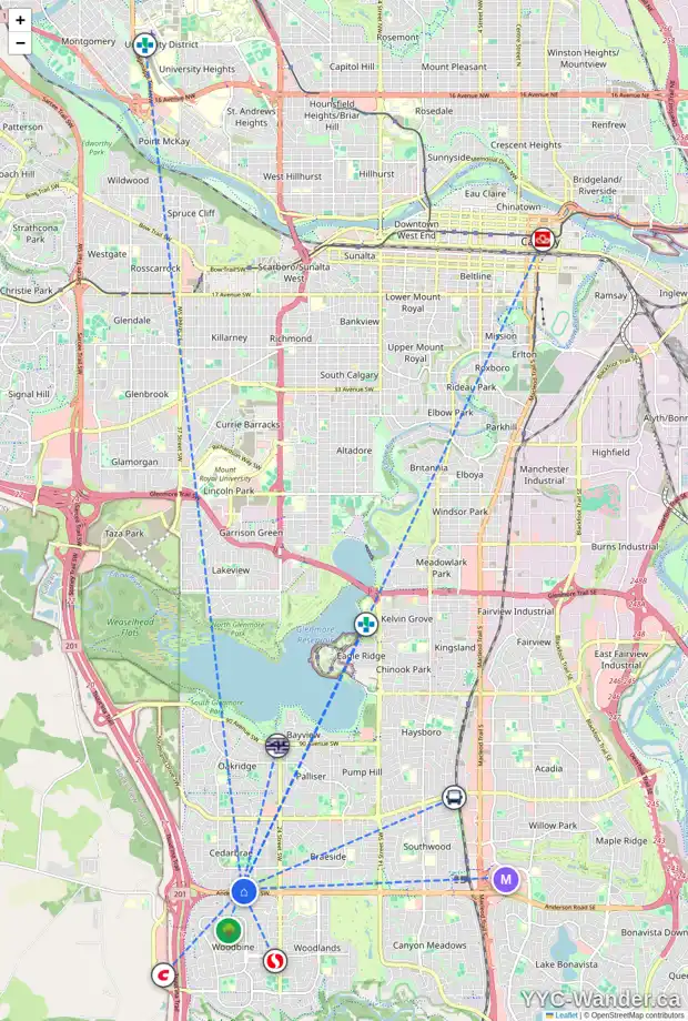 Daily accessibility map for 252 ANDERSON GV SW, Calgary showing nearby schools, grocery stores, parks, LRT stations and nearby amenities