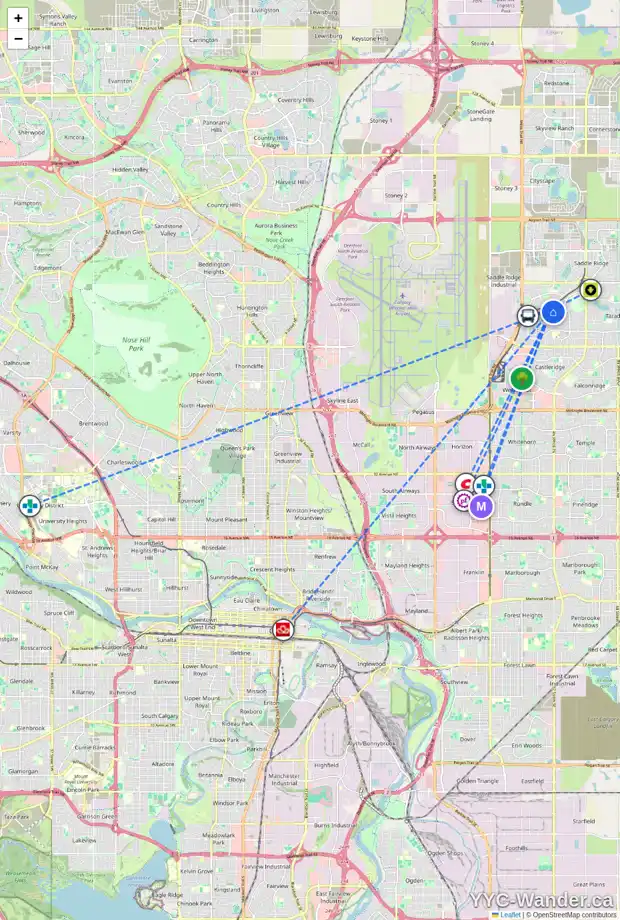 Daily accessibility map for 162 MARTIN CROSSING CL NE, Calgary showing nearby schools, grocery stores, parks, LRT stations and nearby amenities