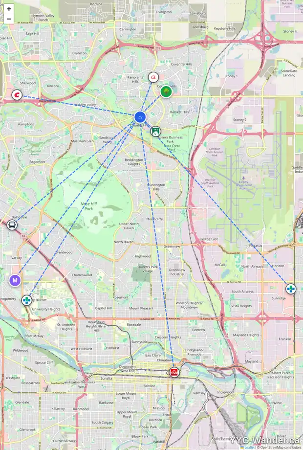 Daily accessibility map for 217 26 COUNTRY HILLS VW NW, Calgary showing nearby schools, grocery stores, parks, LRT stations and nearby amenities
