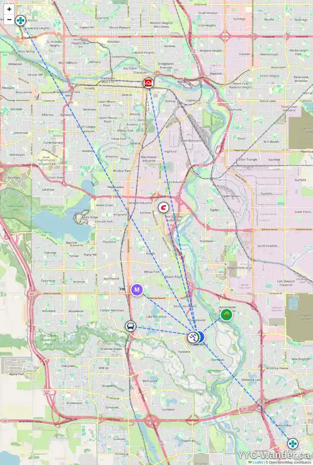 Daily accessibility map for 151 DEERVIEW WY SE, Calgary showing nearby schools, grocery stores, parks, LRT stations and nearby amenities