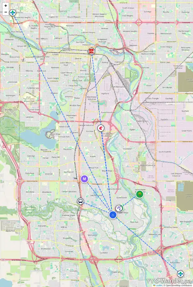 Daily accessibility map for 251 PARKLAND CR SE, Calgary showing nearby schools, grocery stores, parks, LRT stations and nearby amenities