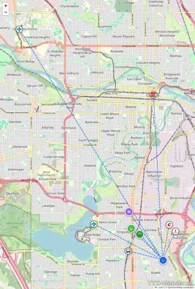 Daily accessibility map for 104 ALDERWOOD CL SE, Calgary showing nearby schools, grocery stores, parks, LRT stations and nearby amenities