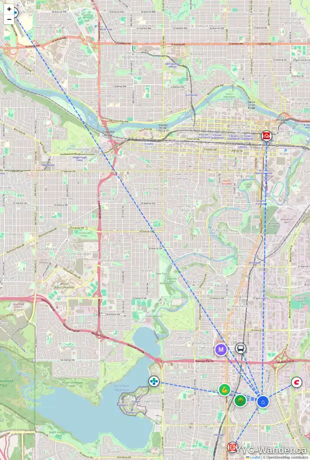 Daily accessibility map for 7731 FLEETWOOD DR SE, Calgary showing nearby schools, grocery stores, parks, LRT stations and nearby amenities