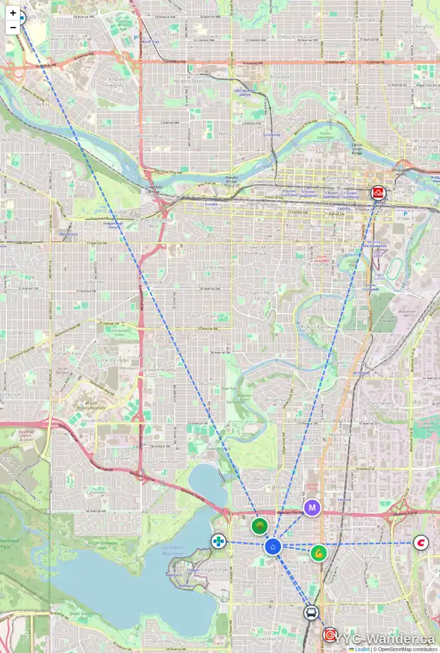 Daily accessibility map for 928 KERFOOT CR SW, Calgary showing nearby schools, grocery stores, parks, LRT stations and nearby amenities