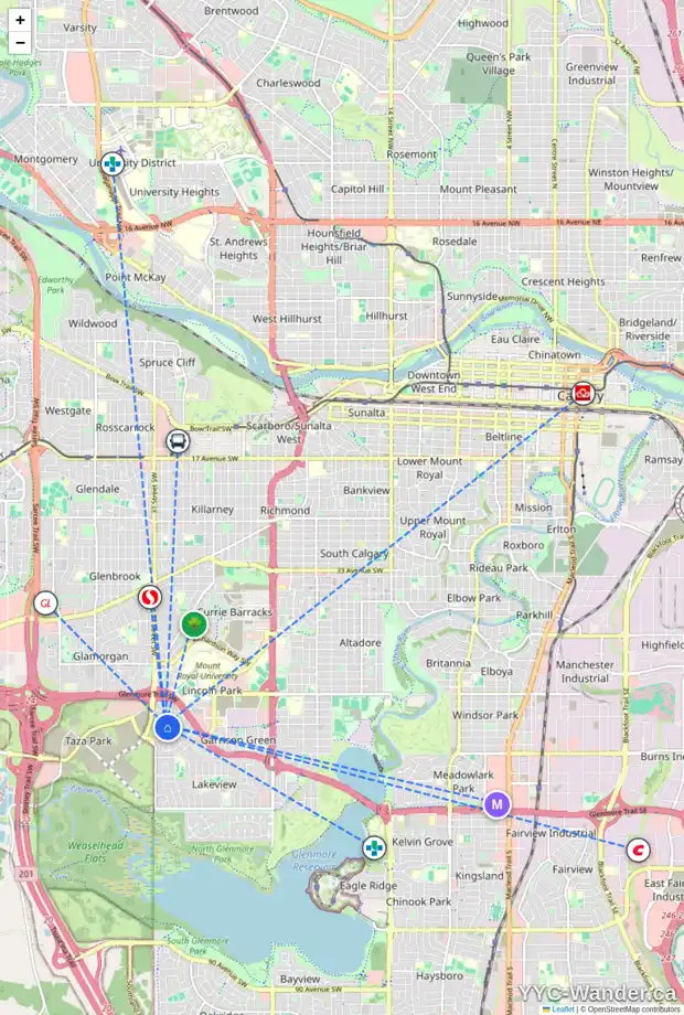 Daily accessibility map for 5428 LA SALLE CR SW, Calgary showing nearby schools, grocery stores, parks, LRT stations and nearby amenities