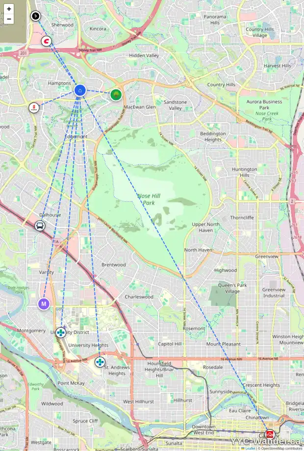 Daily accessibility map for 299 HAMPSTEAD WY NW, Calgary showing nearby schools, grocery stores, parks, LRT stations and nearby amenities
