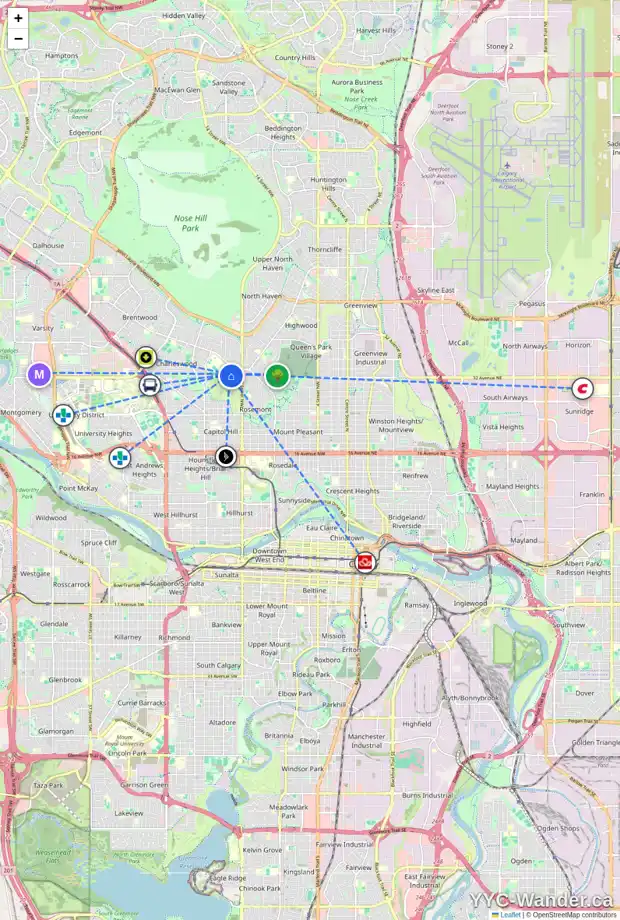 Daily accessibility map for 3319 CAROL DR NW, Calgary showing nearby schools, grocery stores, parks, LRT stations and nearby amenities
